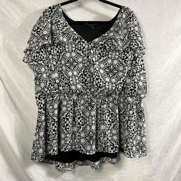 Lane Bryant Flutter Sleeve Blouse Womens 26 Plus Size Ruffle Peplum Waist Vneck - Picture 1 of 16